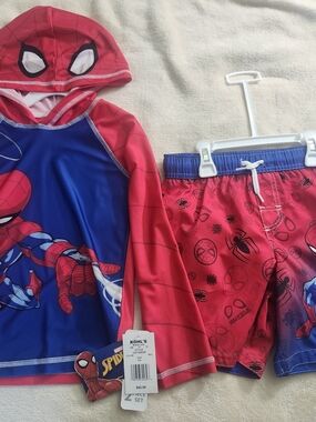 Marvel Kids Spider-Man Red & Blue Rash Guard Swim Set